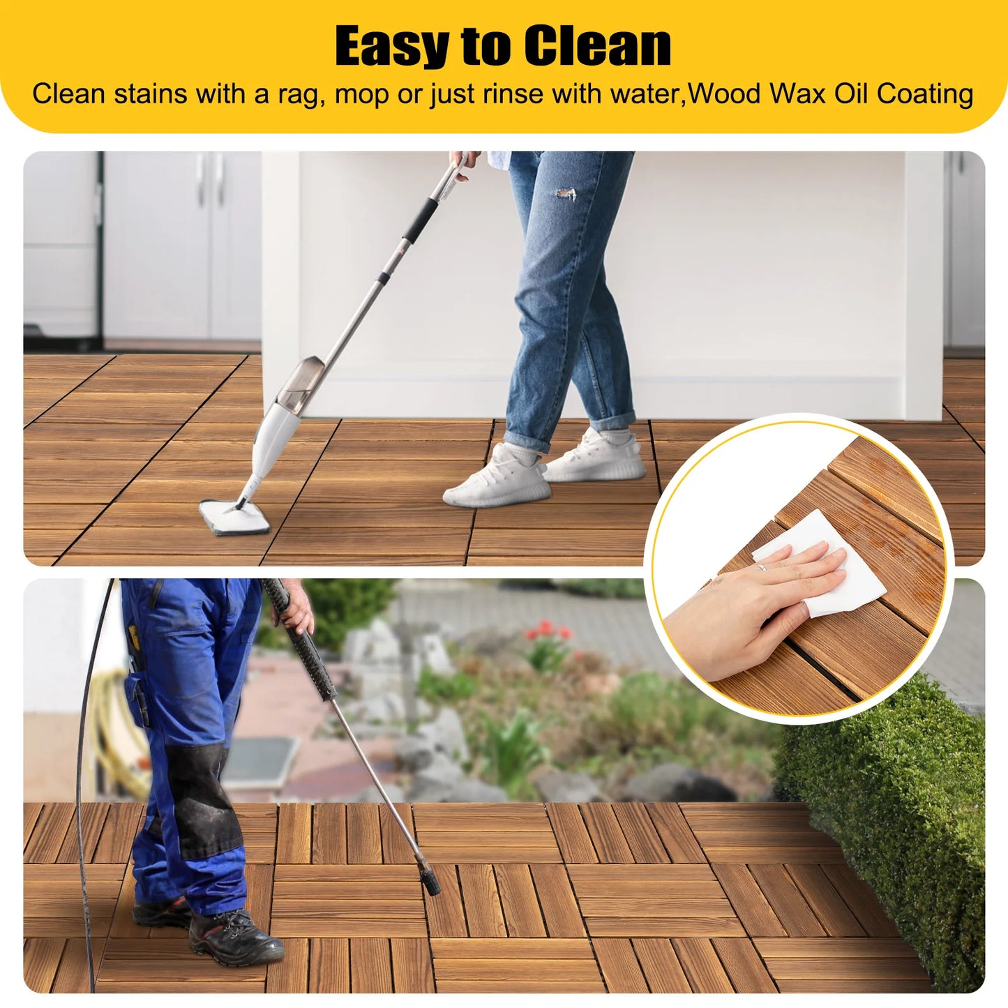 36ft²/ 3.24㎡ Outdoor Hardwood Flooring Tiles Interlock Edge Waterproof for Patio, Each Tile 12"/30cm*30cm, 36 Pack - Brown