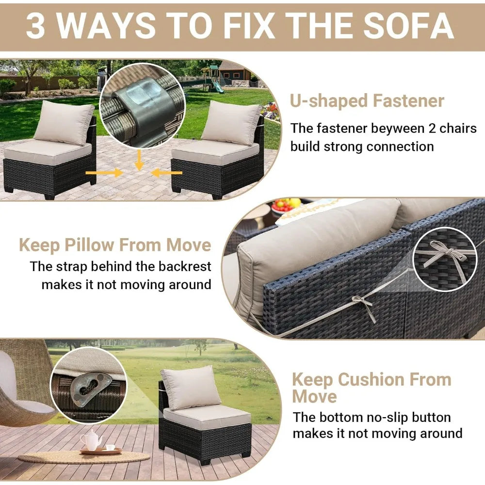 6-Piece Patio , All-Weather Sectional Sofa , Glass Table