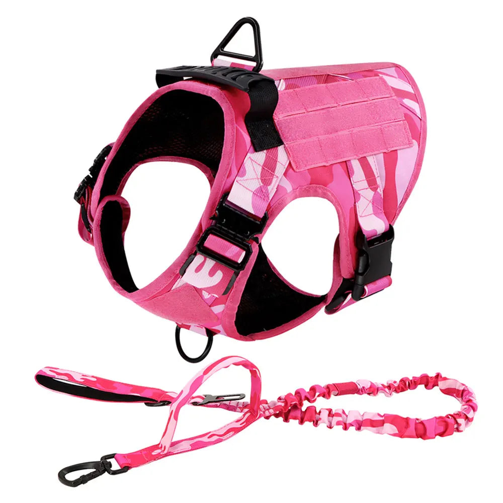 Military Pink Camouflage Dogs Harness Adjustable Leash