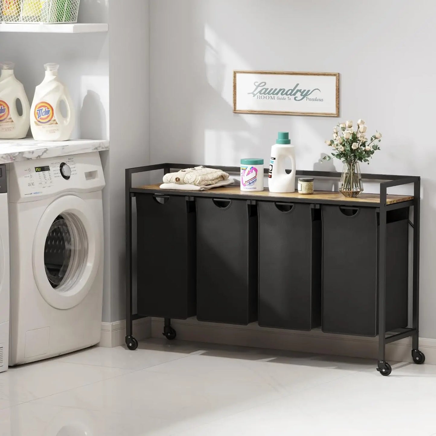 Laundry Hamper with 4 Removable Bags and Handles