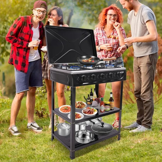 5-Burner Stove Portable with Windshield for Outdoor Camping RV Travel