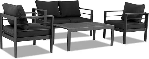 4-Seat Aluminum Outdoor Sectional Furniture Set with Thick Washable Cushions and Coffee Table for Patio Conversation Areas
