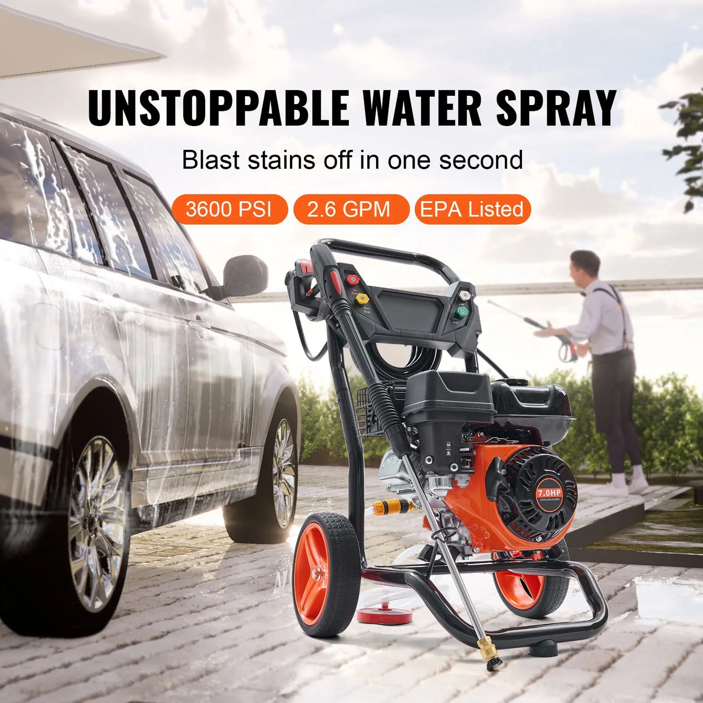Gas Pressure Washer 3600 PSI with Copper Spray Gun