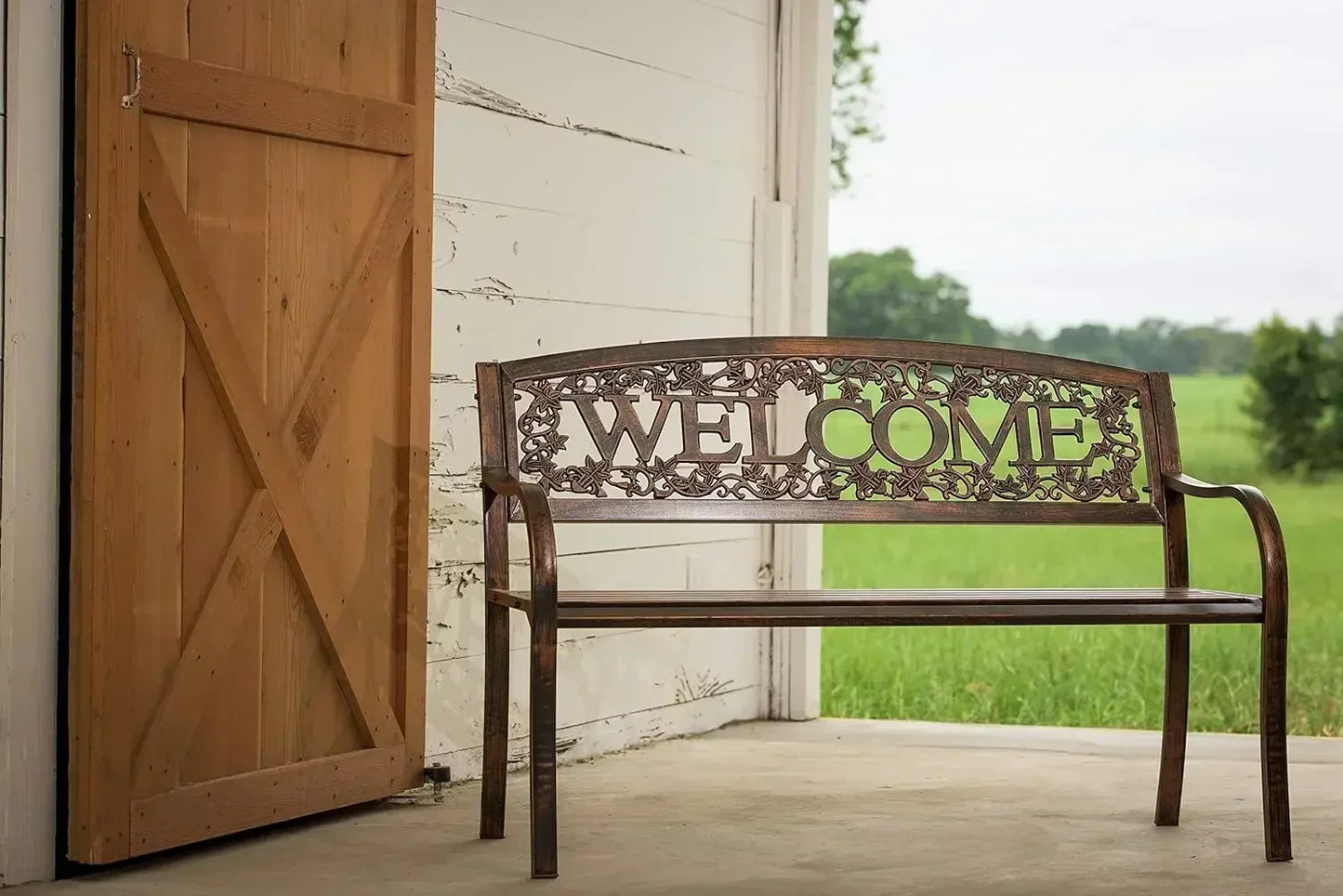 Customizable Metal Welcome Outdoor Bench