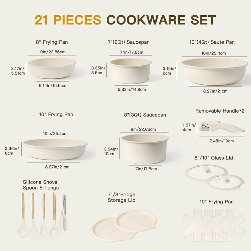 21 Piece Pots and Pans Set Non-Stick,  Ceramic Cookware