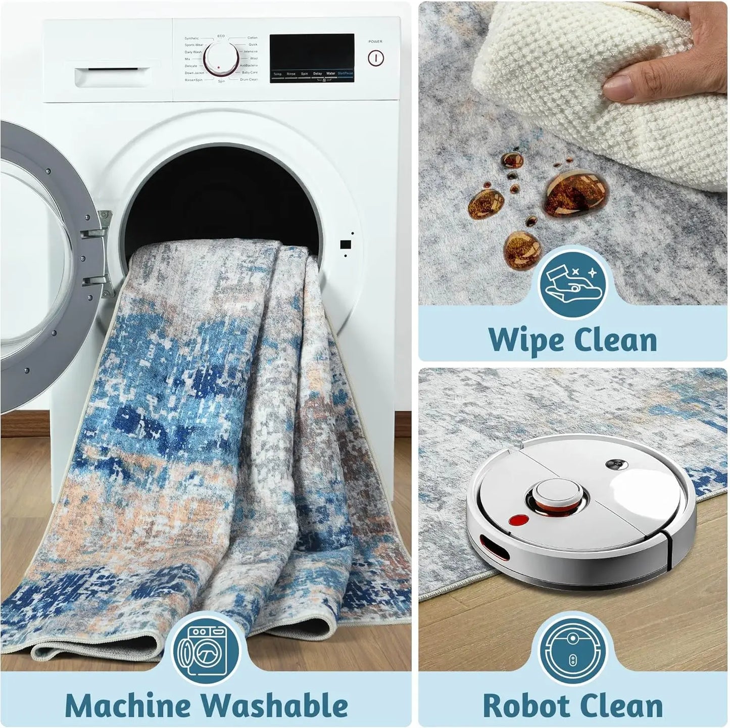 Rugs   Machine Washable Non Slip Low Pile