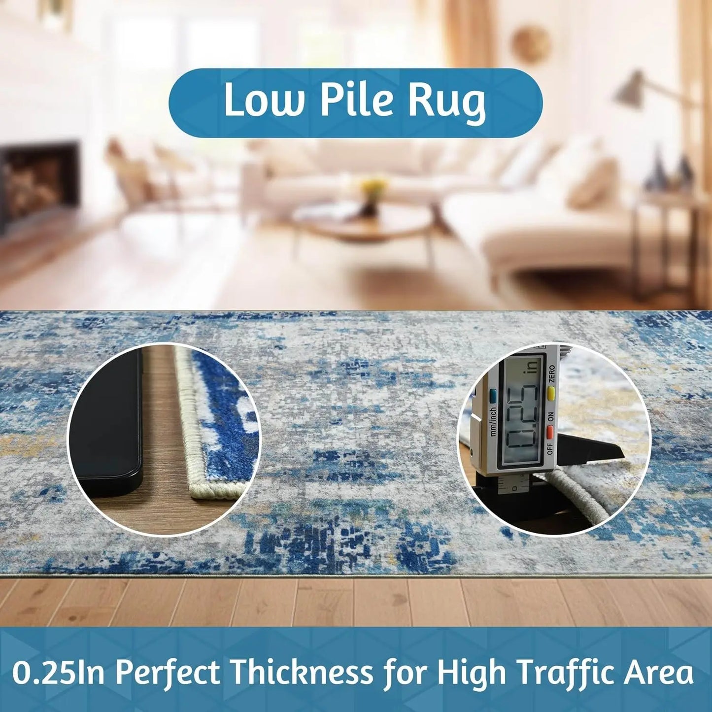 Rugs   Machine Washable Non Slip Low Pile