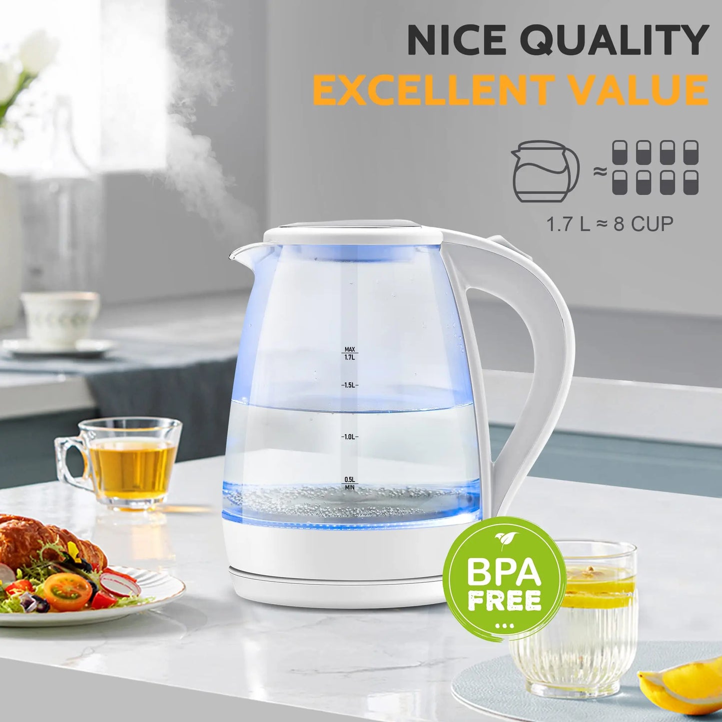 Electric  Glass  Kettle LED Indicator, Fast Boiling