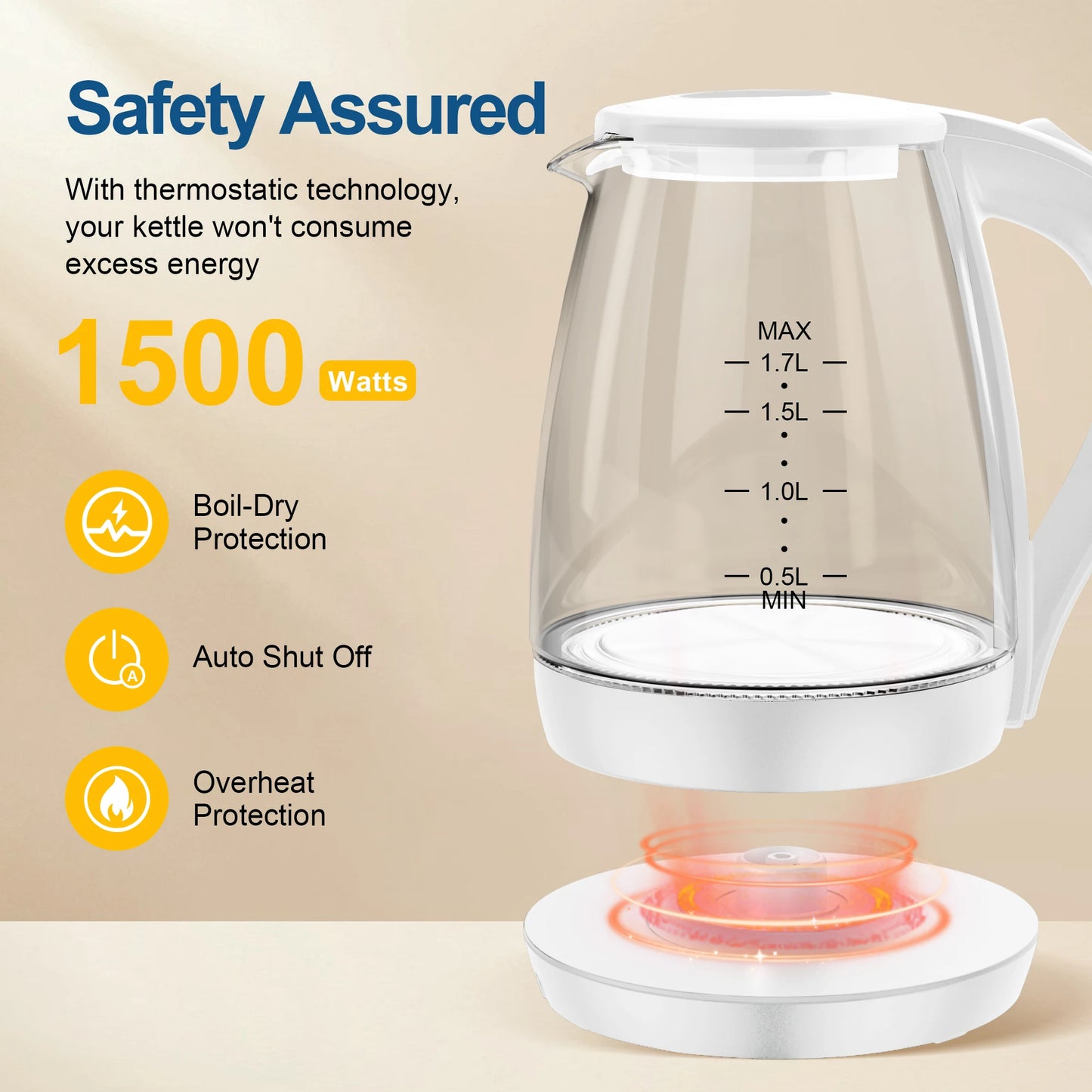 Electric  Glass  Kettle LED Indicator, Fast Boiling