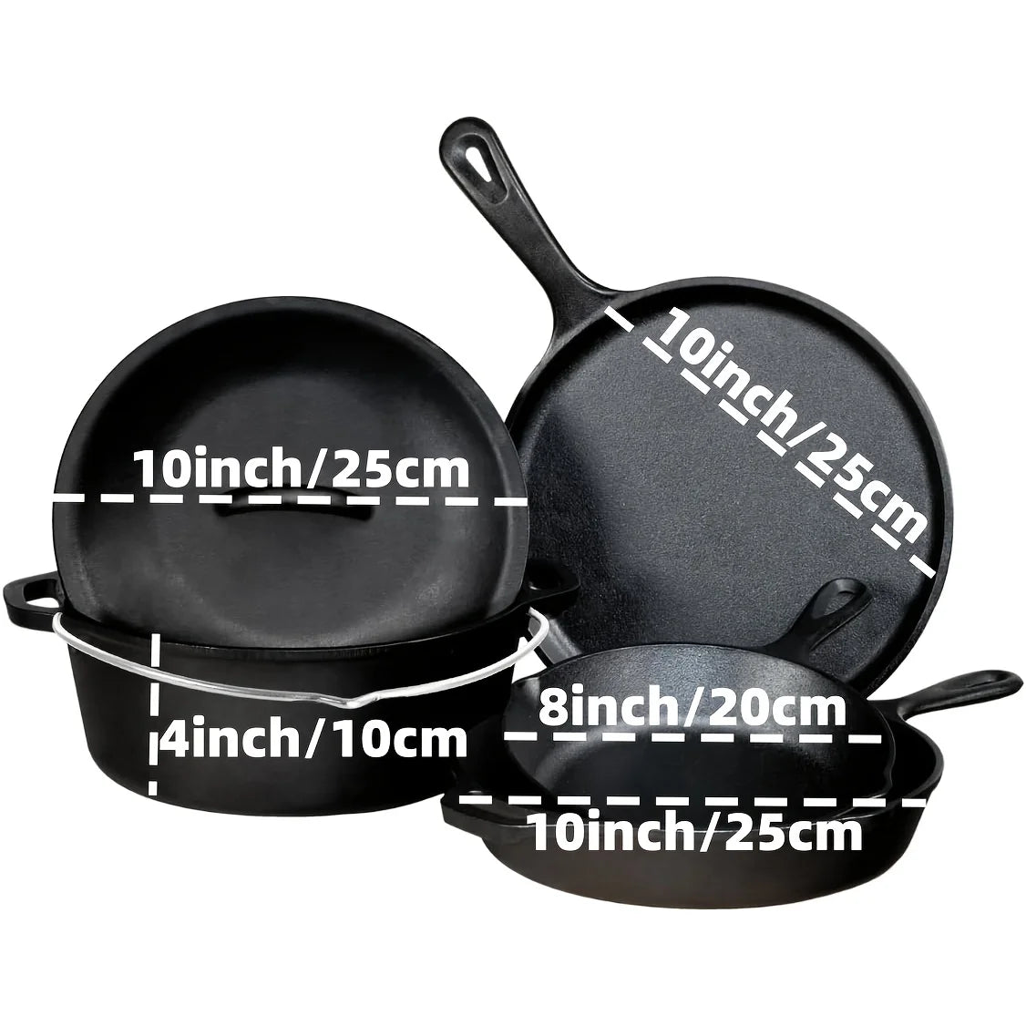 Cast Iron Skillet Set   Pre-Seasoned, Heavy-Duty