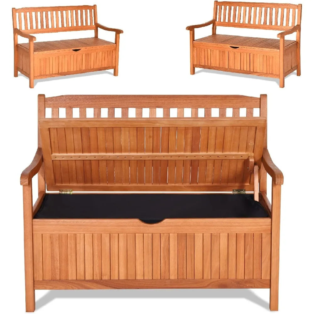 Outdoor Patio Bench with Storage, Eucalyptus Material, , 42 x 23 x 35