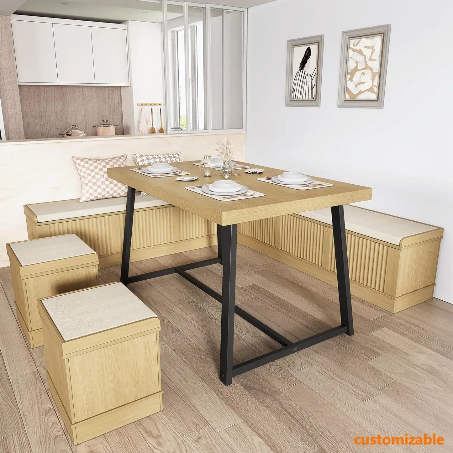 Corner Dining Table Set with Storage Stool