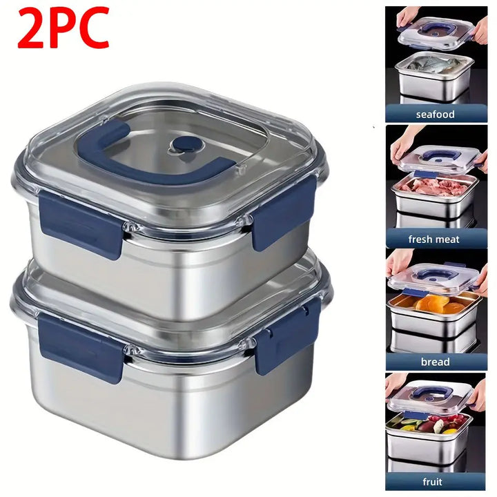 2PCS  Stainless Steel Food Storage Deep Design