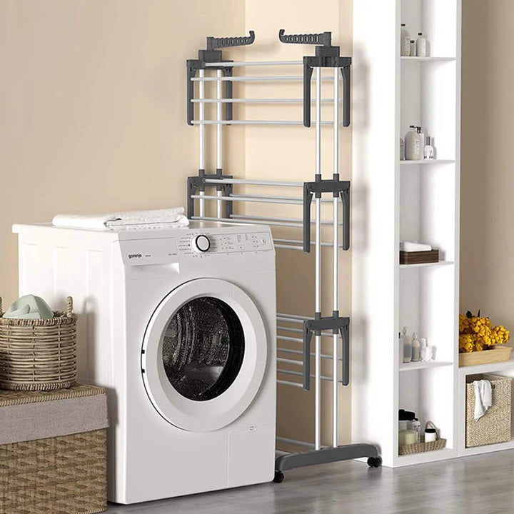 4-Tier Folding Drying Rack Free Standing Movable Laundry Rack with 4 Castors Laundry Drying Rack for Towels Clothes Shoes Linen