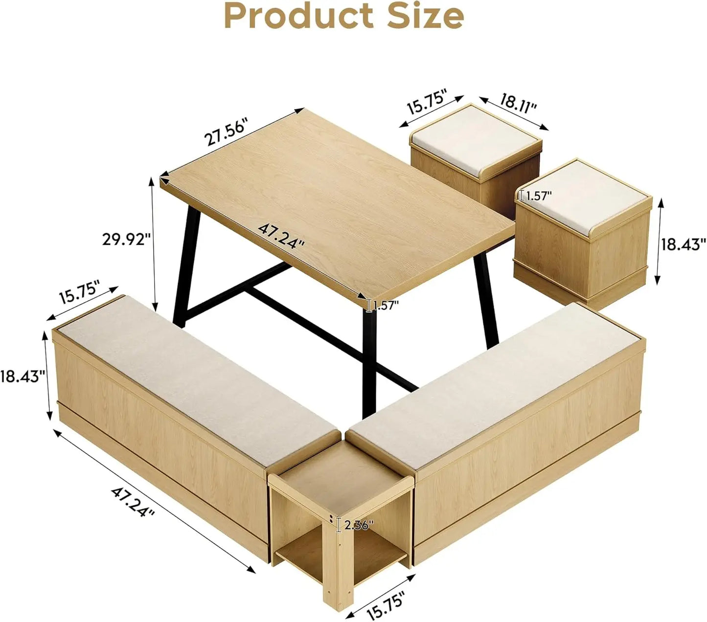 Corner Dining Table Set with Storage Stool
