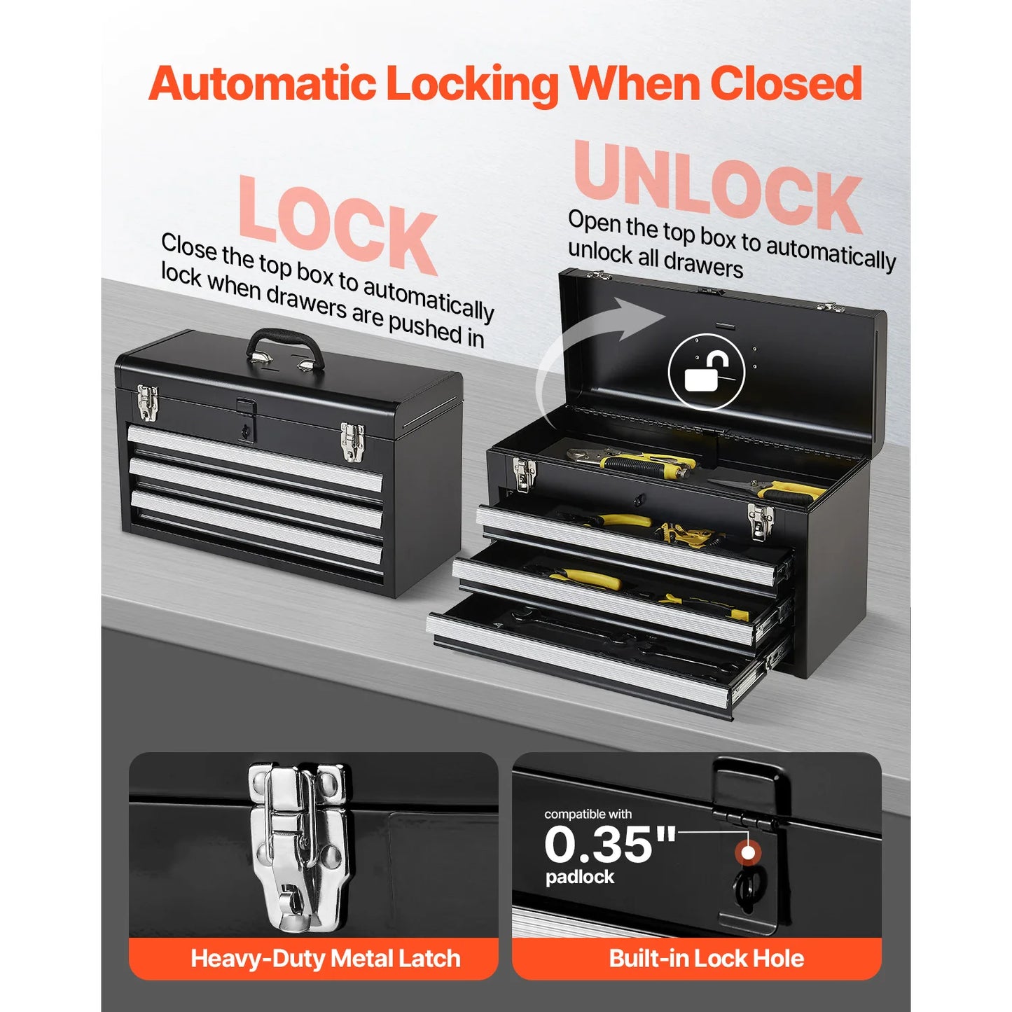 3-Drawer Metal Tool Chest /Organizer