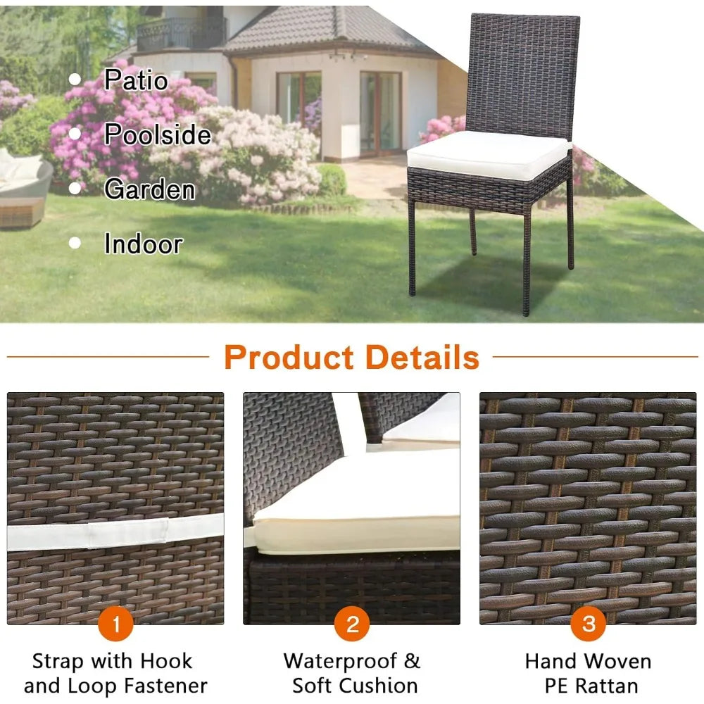 5 Piece Patio Wicker Dining Set, Tempered Glass & Padded Cushions