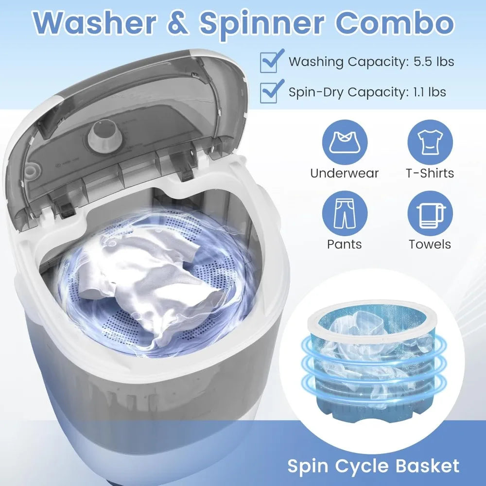 Mini Washer and Dryer Combo, 5.5 Lbs Mini Laundry Washer, Semi-automatic Washing Machine with Drain Hose Mini Washer And Dryer Combo