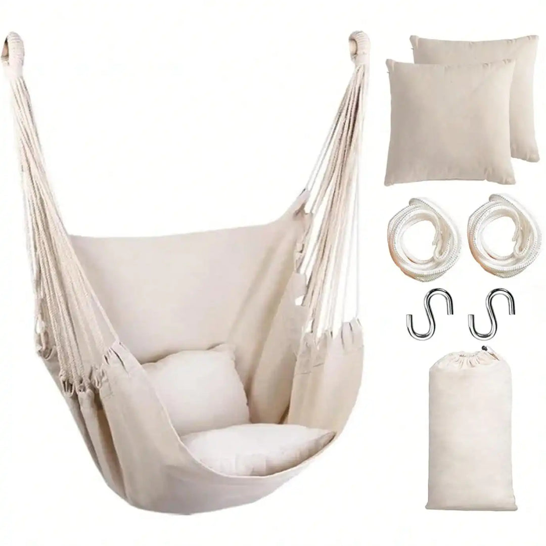 Hanging Hammock Chair Rope Swing 2 Cushions Included