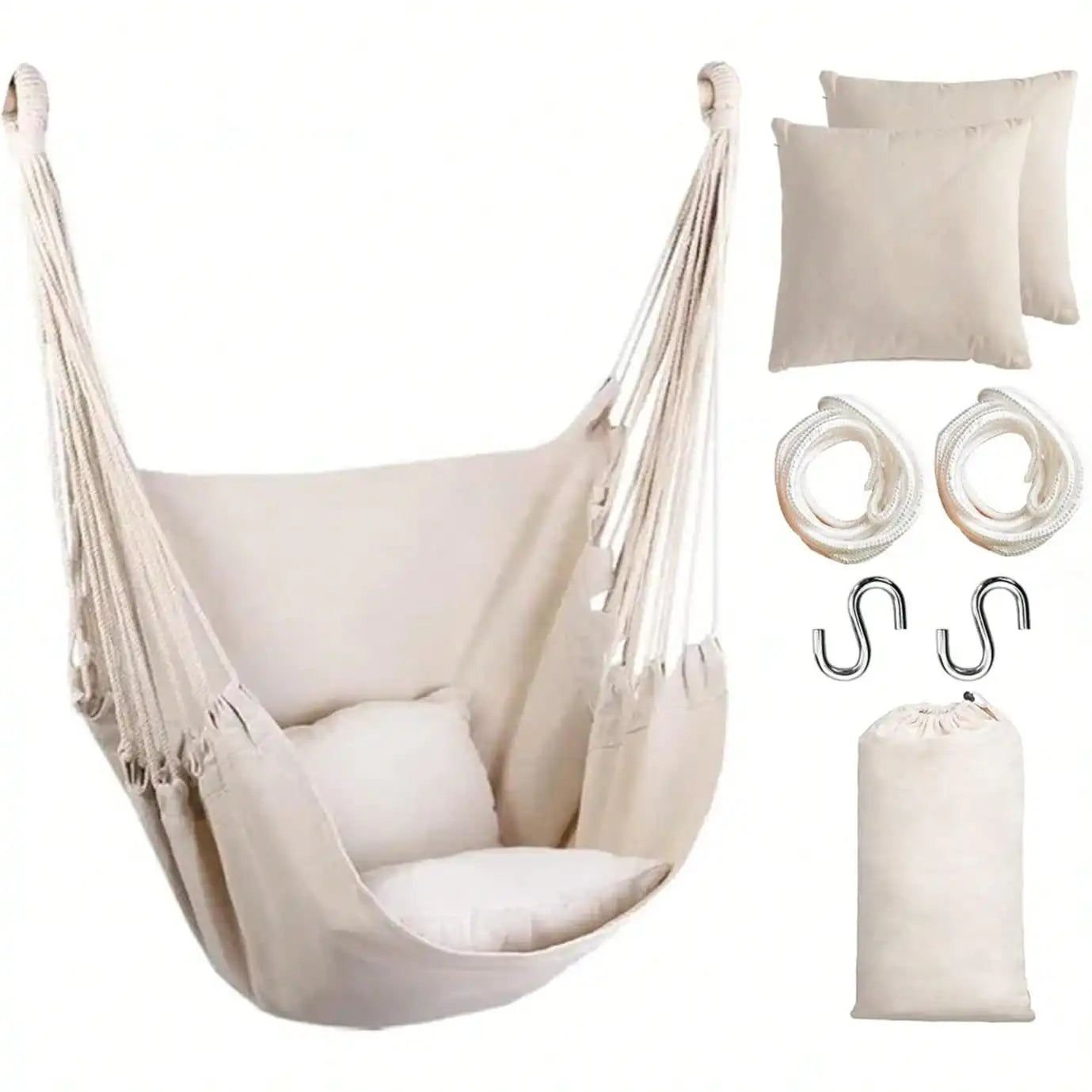 Hanging Hammock Chair Rope Swing 2 Cushions Included