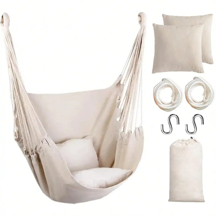 Hanging Hammock Chair Rope Swing 2 Cushions Included