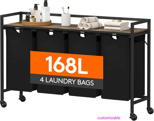 Laundry Hamper with 4 Removable Bags and Handles