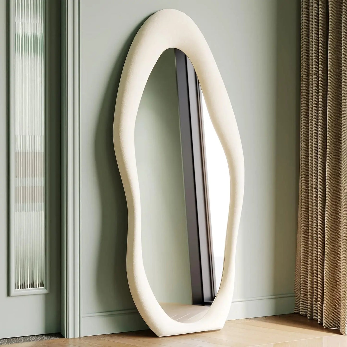 full-length mirror, irregular wave mirror hanging or leaning