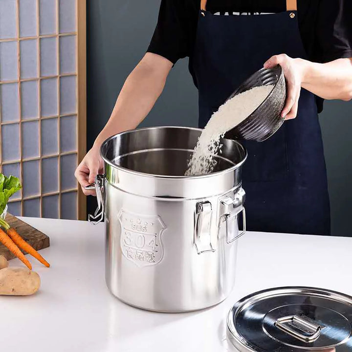 6L Airtight Rice Bucket 304 Stainless Steel Food Storage Container Canister with Lid for Kitchen Grain Flour