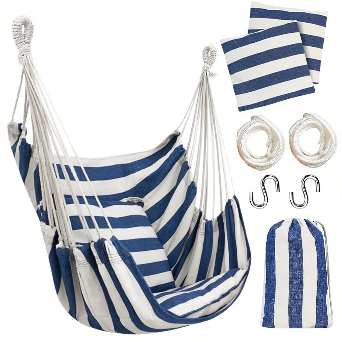 Hanging Hammock Chair Rope Swing 2 Cushions Included