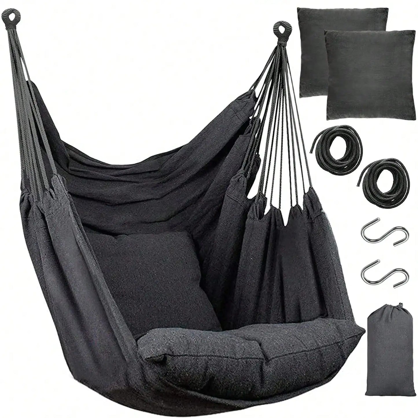 Hanging Hammock Chair Rope Swing 2 Cushions Included