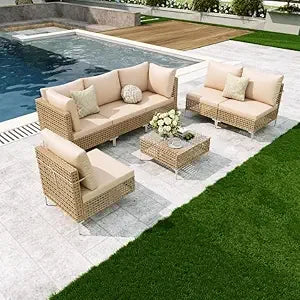 8-Piece Outdoor Wicker Sectional Sofa Set with Fire Pit Table and Comfortable Cushions