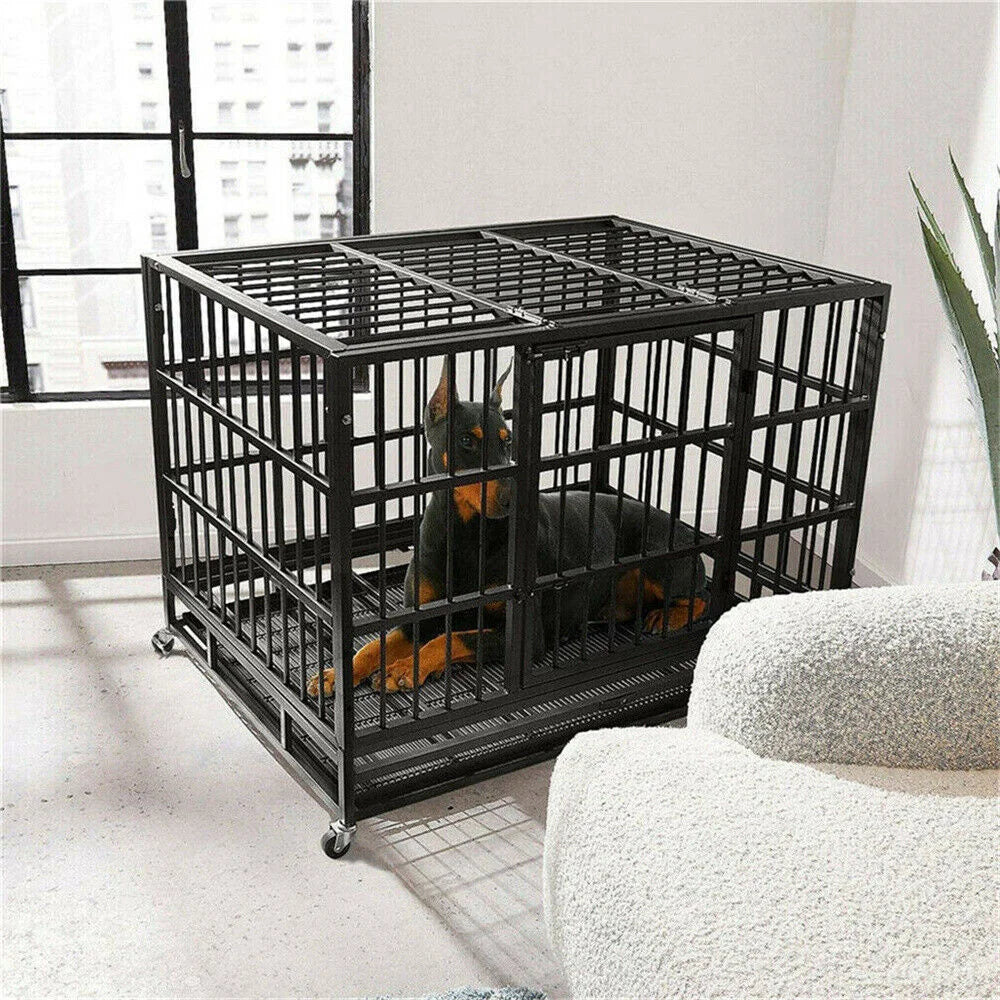 Strong Pet Cage  with Lockable Wheels and Tray