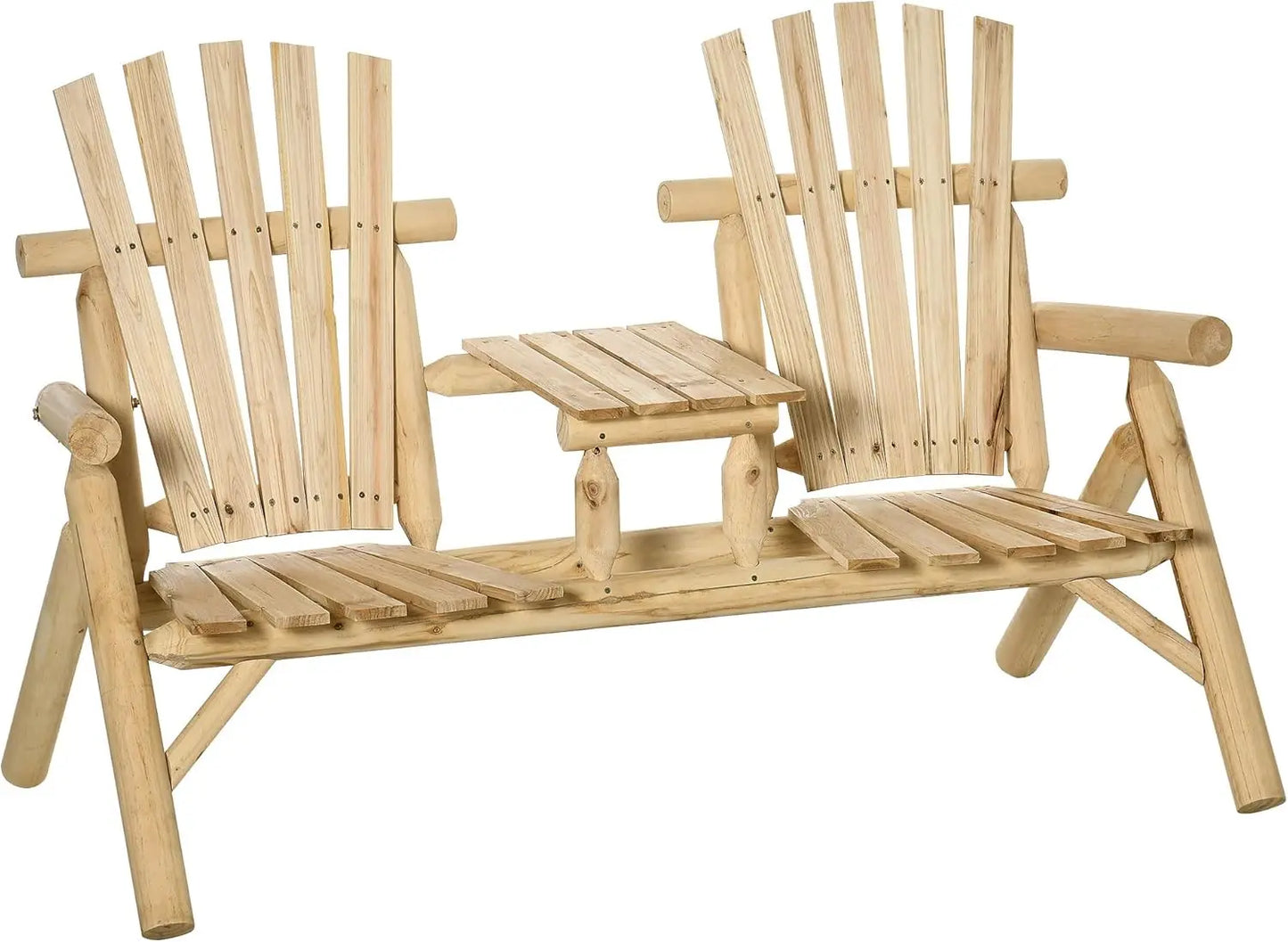 Wooden Adirondack Loveseat Chair withTable for Porch, Backyard