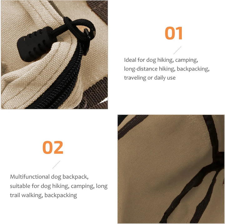 Dog Backpack for Everyday Use Saddle Bag Canvas Vest Camping Backpacks Khaki Pet