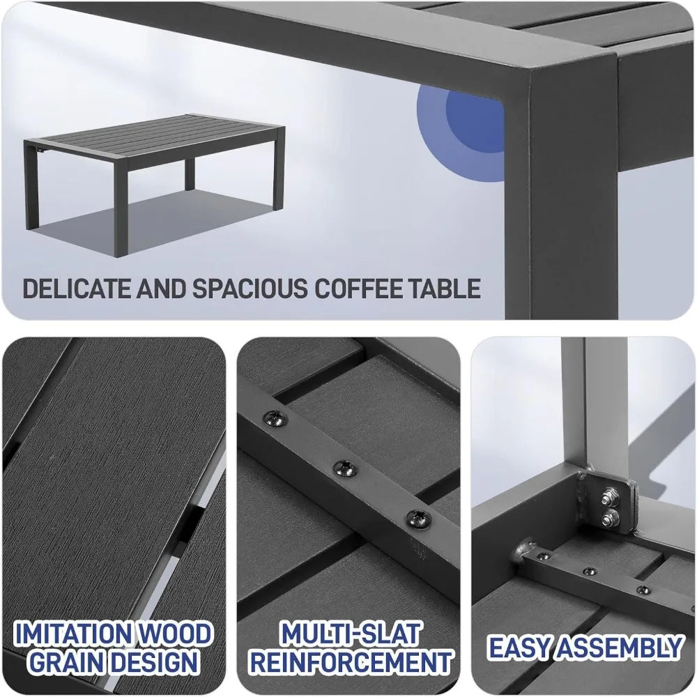 4-Seat Aluminum Outdoor Sectional Furniture Set with Thick Washable Cushions and Coffee Table for Patio Conversation Areas