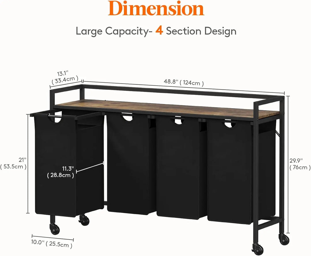 Laundry Hamper with 4 Removable Bags and Handles