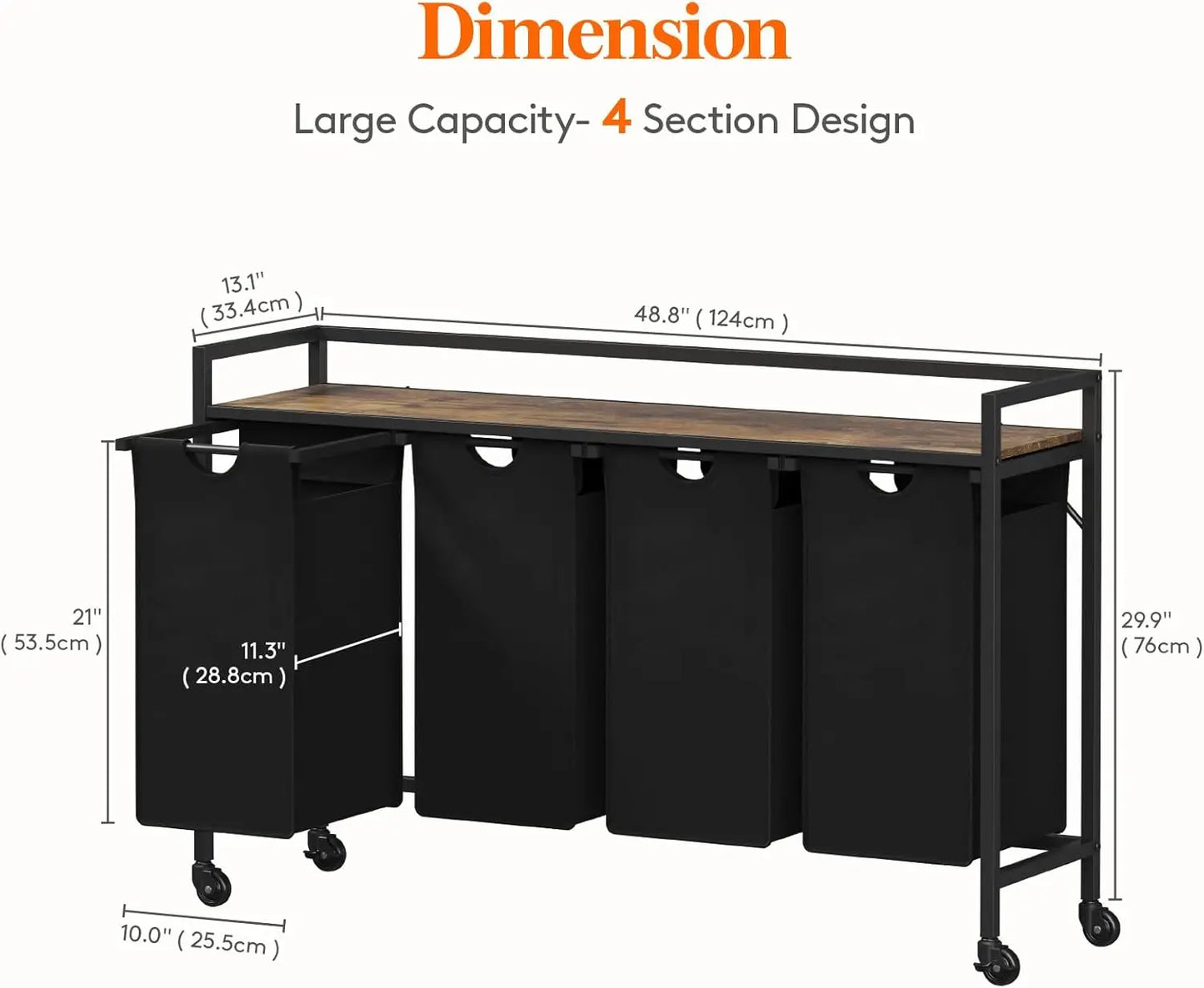 Laundry Hamper with 4 Removable Bags and Handles