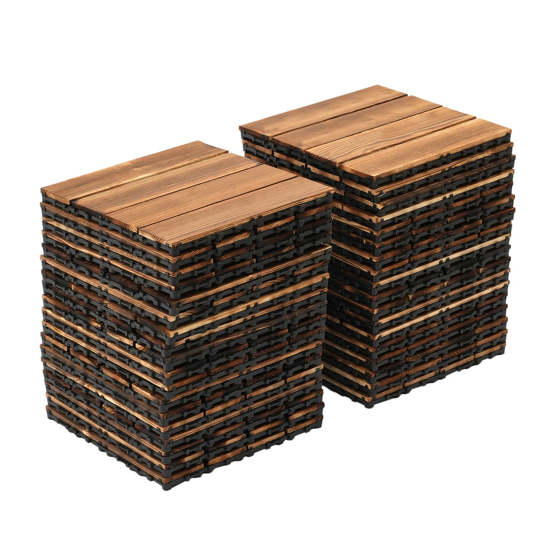 36ft²/ 3.24㎡ Outdoor Hardwood Flooring Tiles Interlock Edge Waterproof for Patio, Each Tile 12"/30cm*30cm, 36 Pack - Brown
