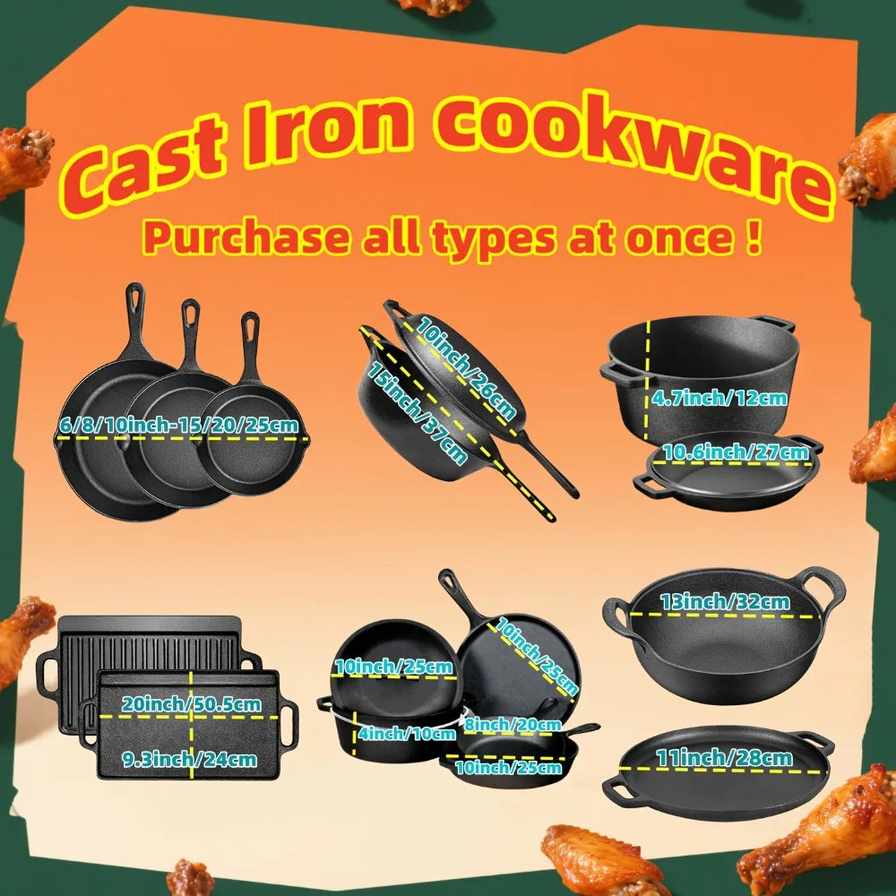 Cast Iron Skillet Set   Pre-Seasoned, Heavy-Duty