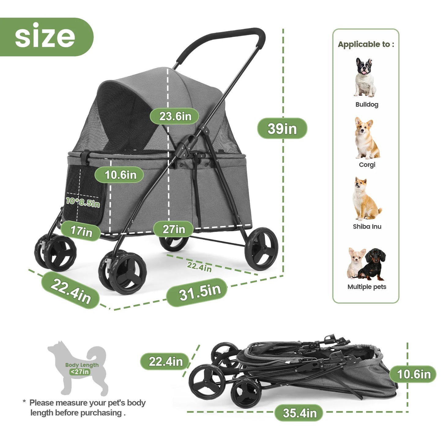 80 lbs  Puppy Stroller with Brakes for Small Medium Dog