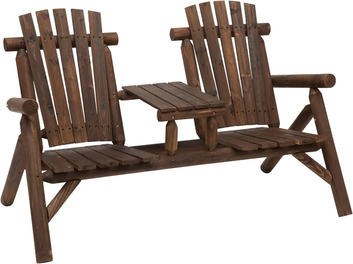 Wooden Adirondack Loveseat Chair withTable for Porch, Backyard