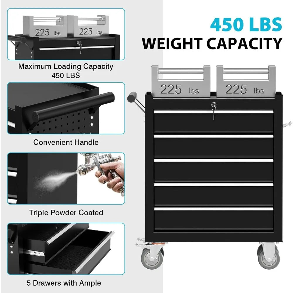 5 Drawers  Rolling Tool Chest, with Wheels & Lock