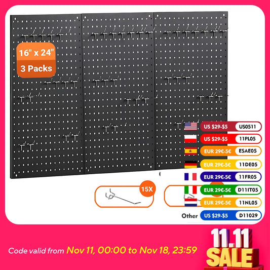 24"×16" Metal Pegboard Wall Organizer Tool Storage