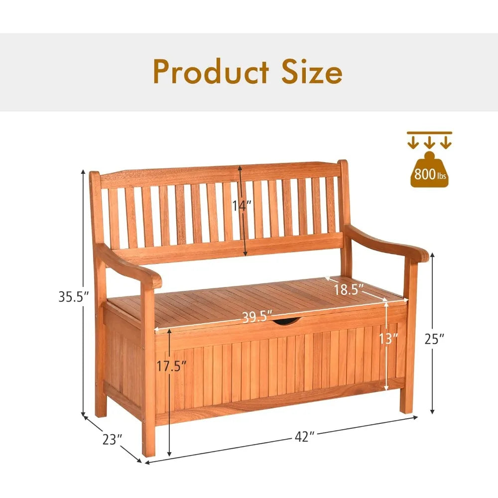 Outdoor Patio Bench with Storage, Eucalyptus Material, , 42 x 23 x 35