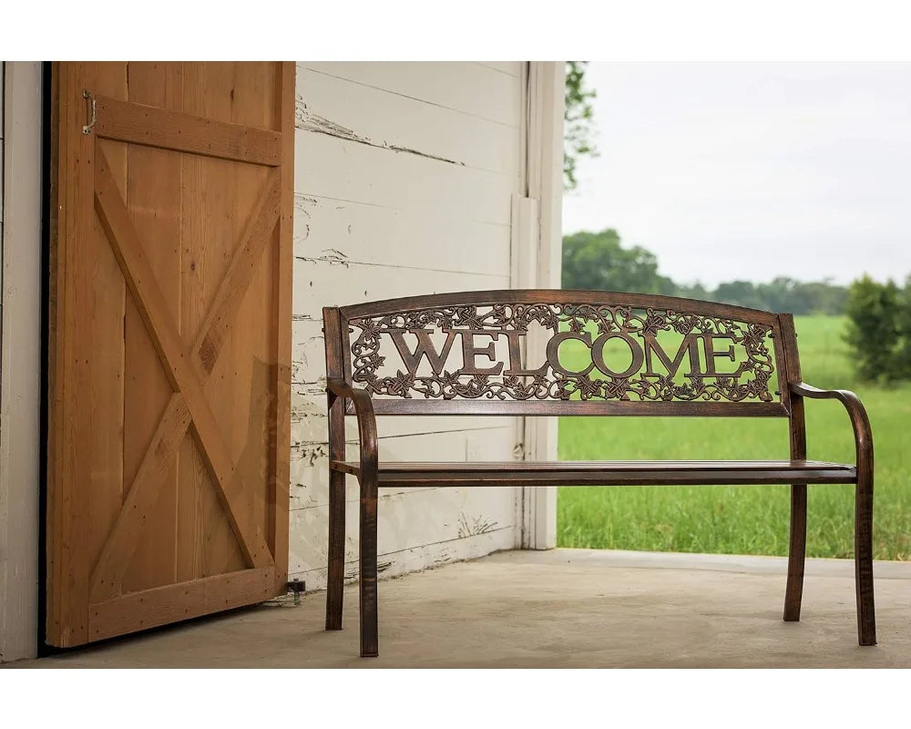 Welcome Outdoor Bench Rustic Garden Furniture for Patio