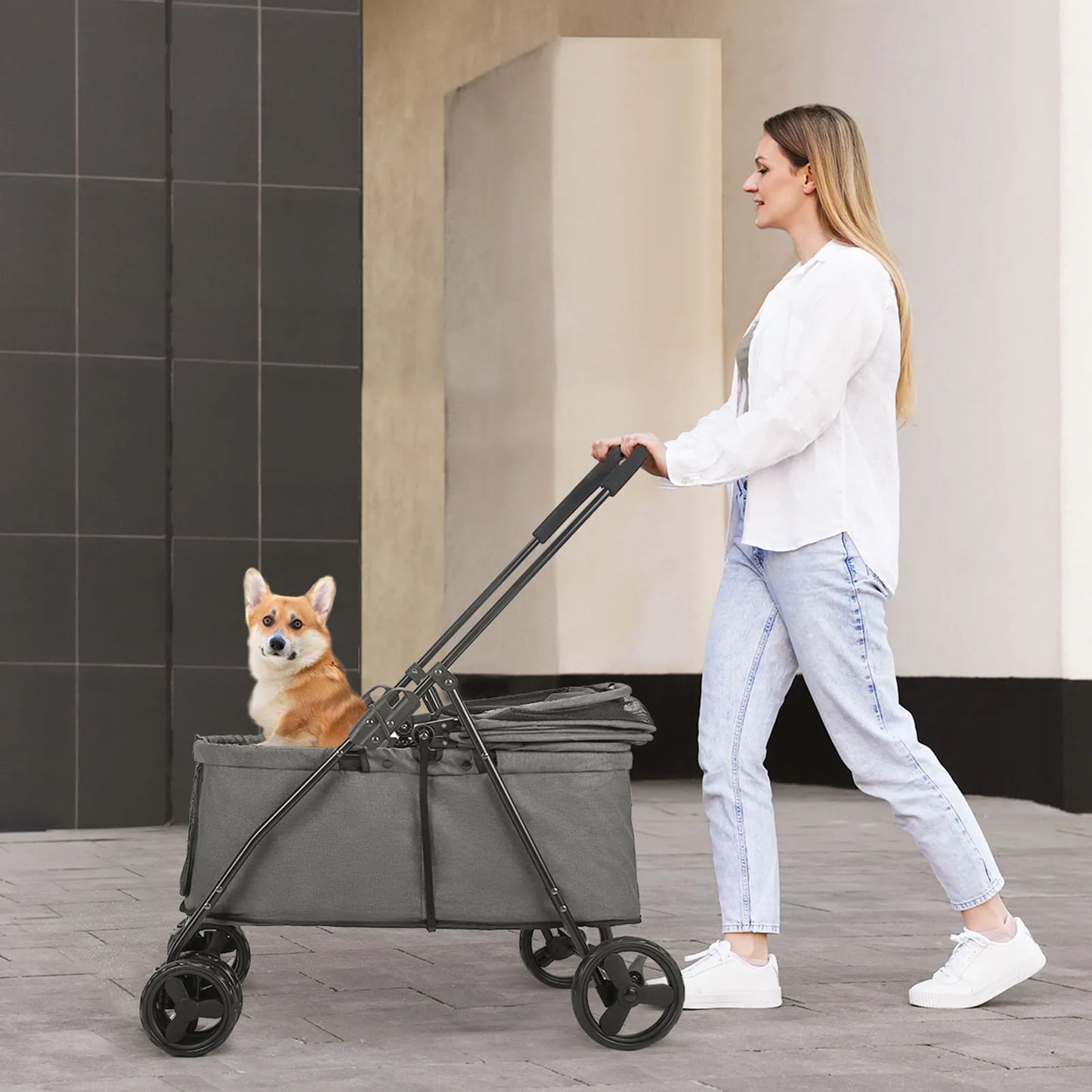 80 lbs  Puppy Stroller with Brakes for Small Medium Dog