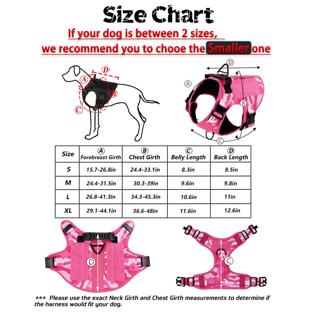 Military Pink Camouflage Dogs Harness Adjustable Leash