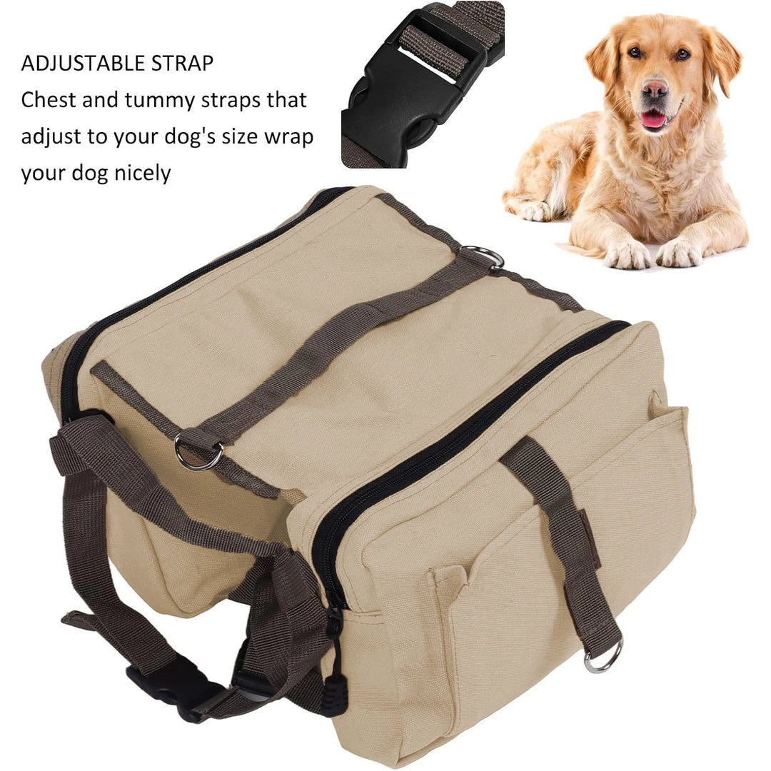 Dog Backpack for Everyday Use Saddle Bag Canvas Vest Camping Backpacks Khaki Pet