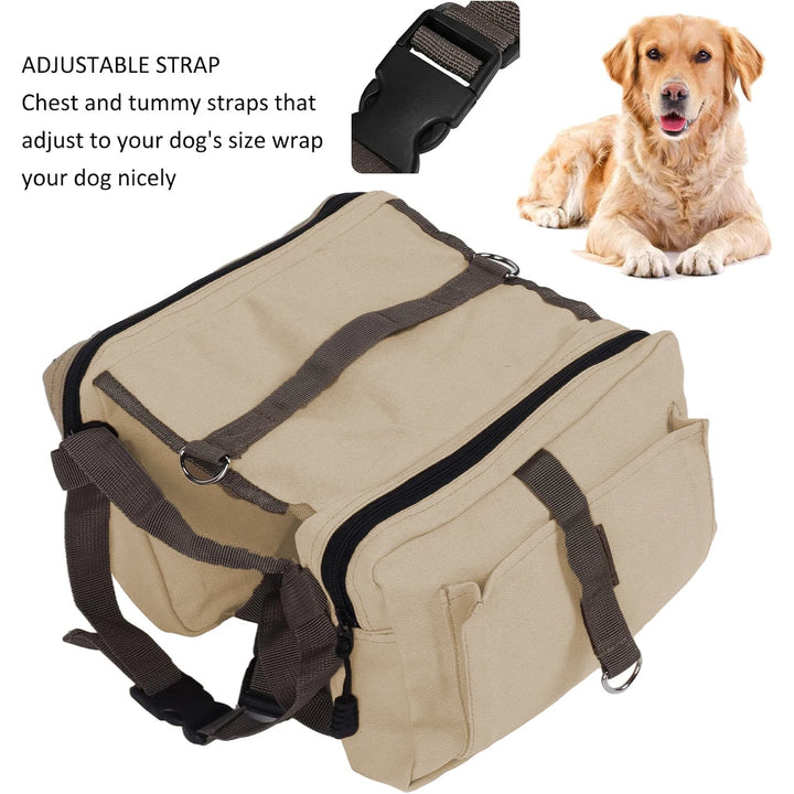 Dog Backpack for Everyday Use Saddle Bag Canvas Vest Camping Backpacks Khaki Pet