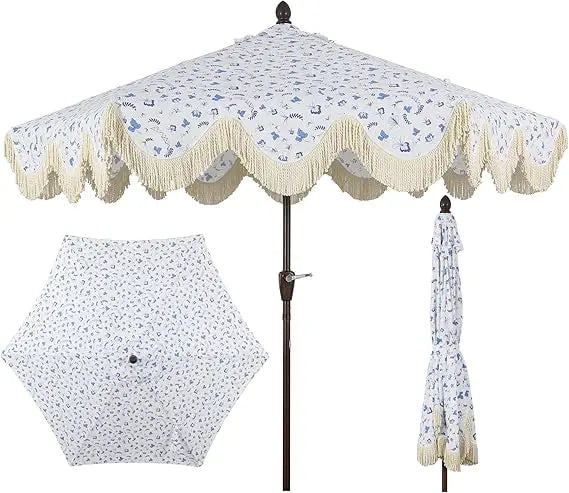 Classic Fringe  Patio Umbrella with Crank, Wind Vent